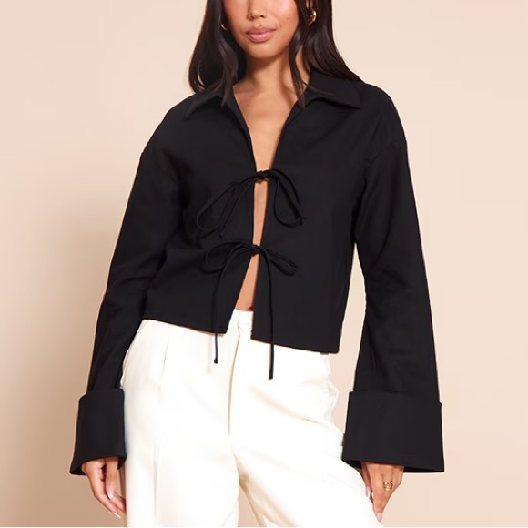 House of Harlow 1960 Tops - Black Front Tie Top